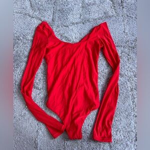 Aerie Smoothiez Red Long Sleeve Bodysuit